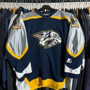90s-2000s Vintage Nashville Predators Starter NHL Jersey Navy Yellow Hockey XL